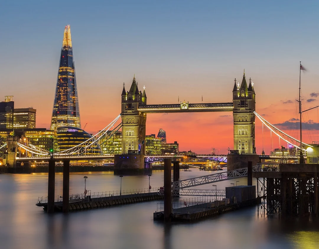 Tower Bridge and The Shard at sunset over the River Thames in London