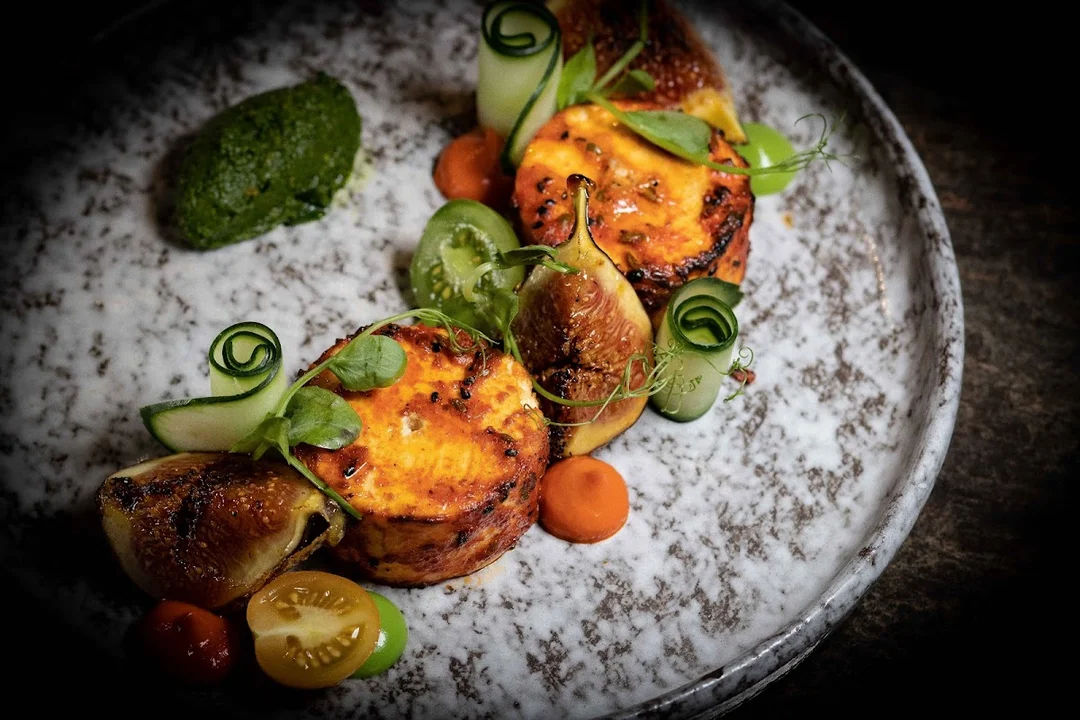 An elegantly presented dish from the tasting menu at Navadhanya Indian fine dining restaurant.