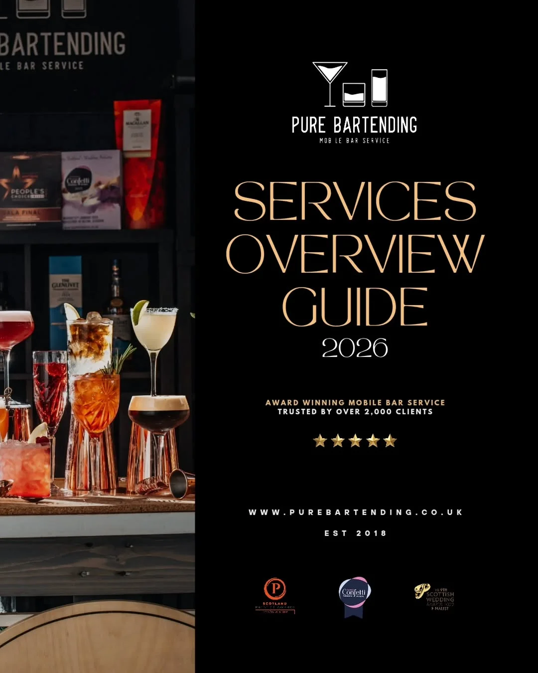 A stylish mobile bar set up in a self-catered property for a private hen party cocktail class.