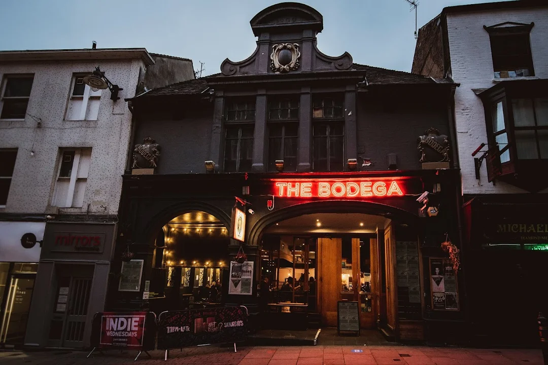 A live band playing on stage at The Bodega music venue in Nottingham.